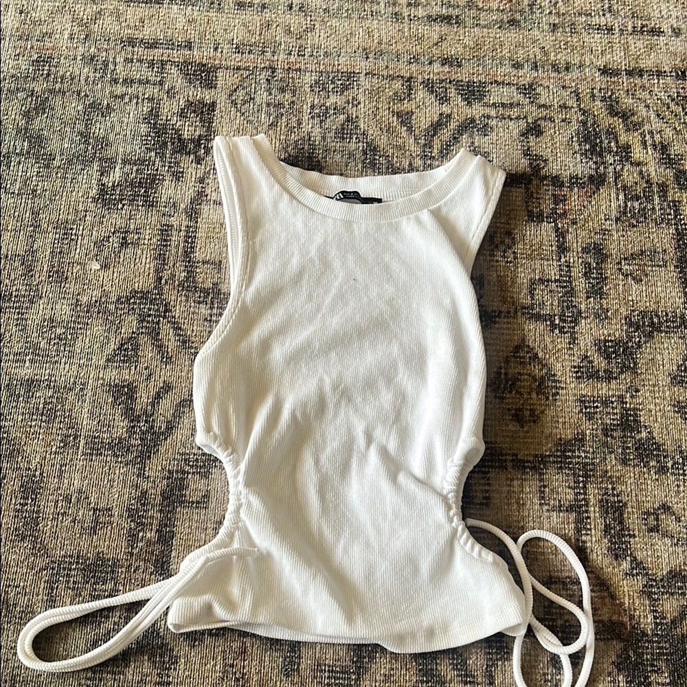 White Sleeveless Tie-Side Top